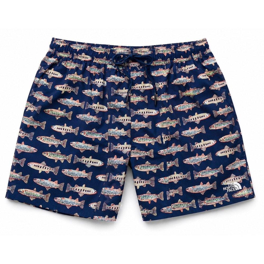 The North Face Men's Class V Trout Fish Print Swim Trunks Shorts Blue Size L